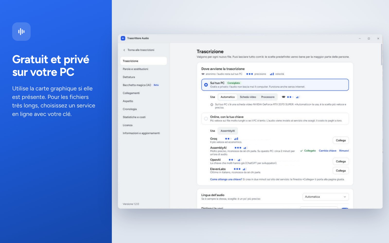 Transcription gratuite et privée sur le PC ou en ligne avec votre clé