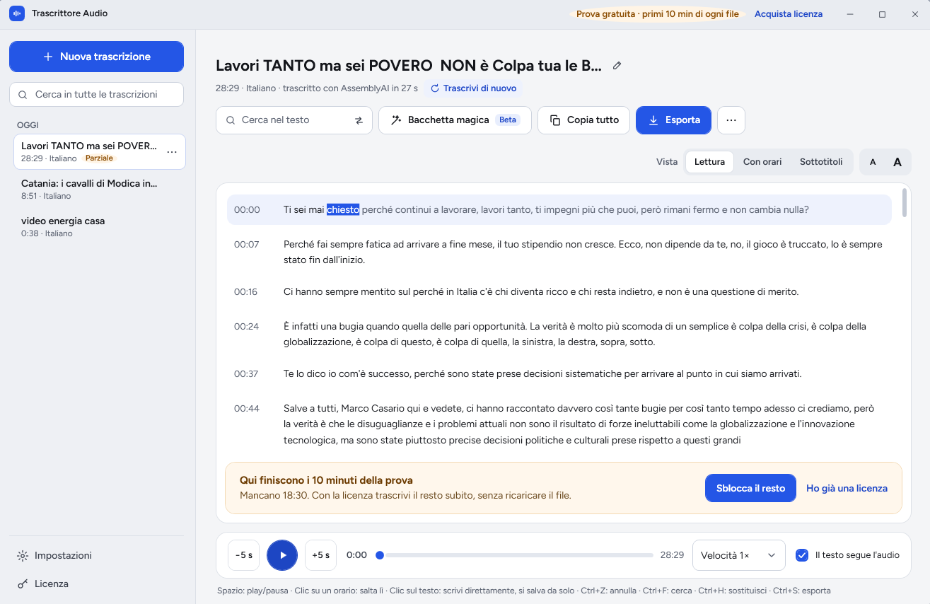 Trascrittore Audio 1.1: Ascolta, correggi, ritrova ogni parola