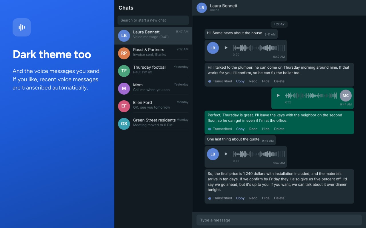 The extension in dark mode