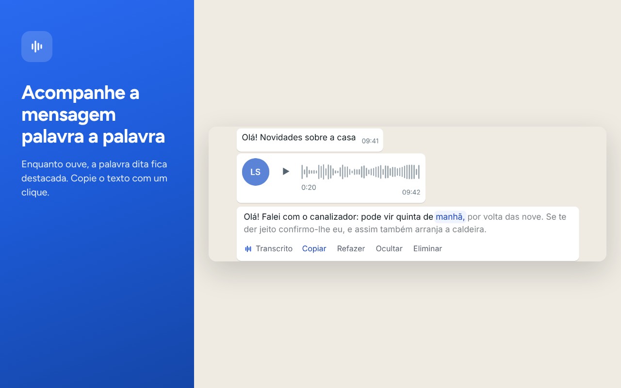 A palavra dita ilumina-se durante a reprodução