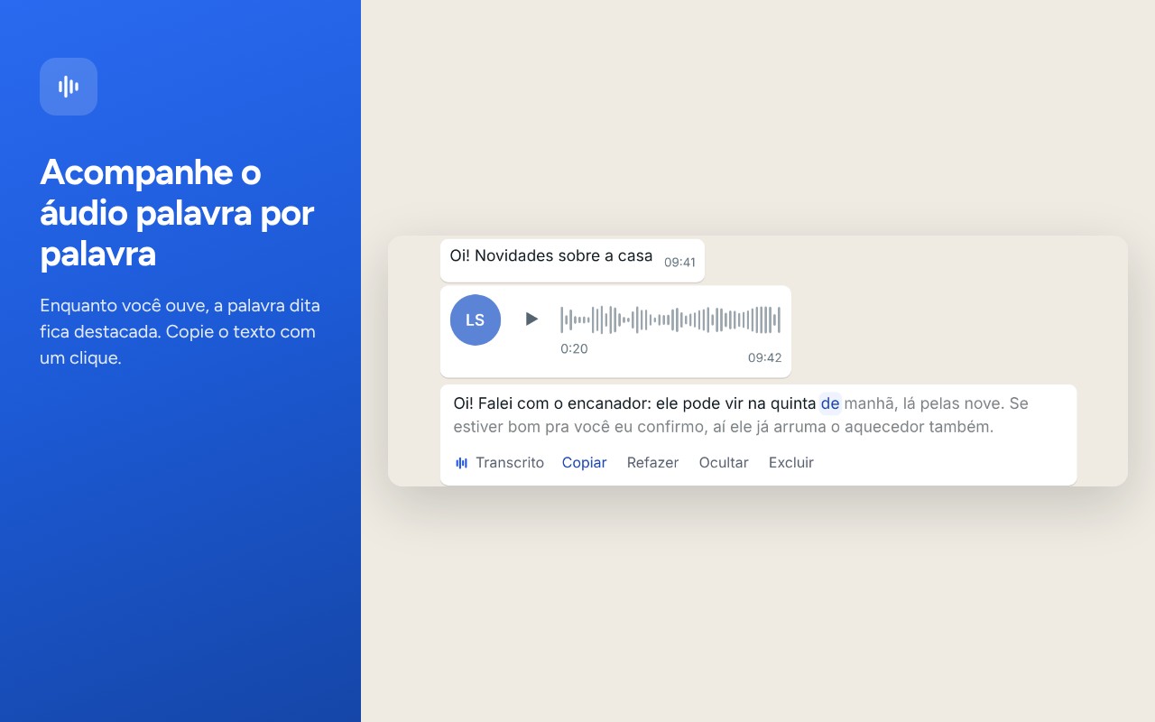 A palavra falada se ilumina durante a reprodução
