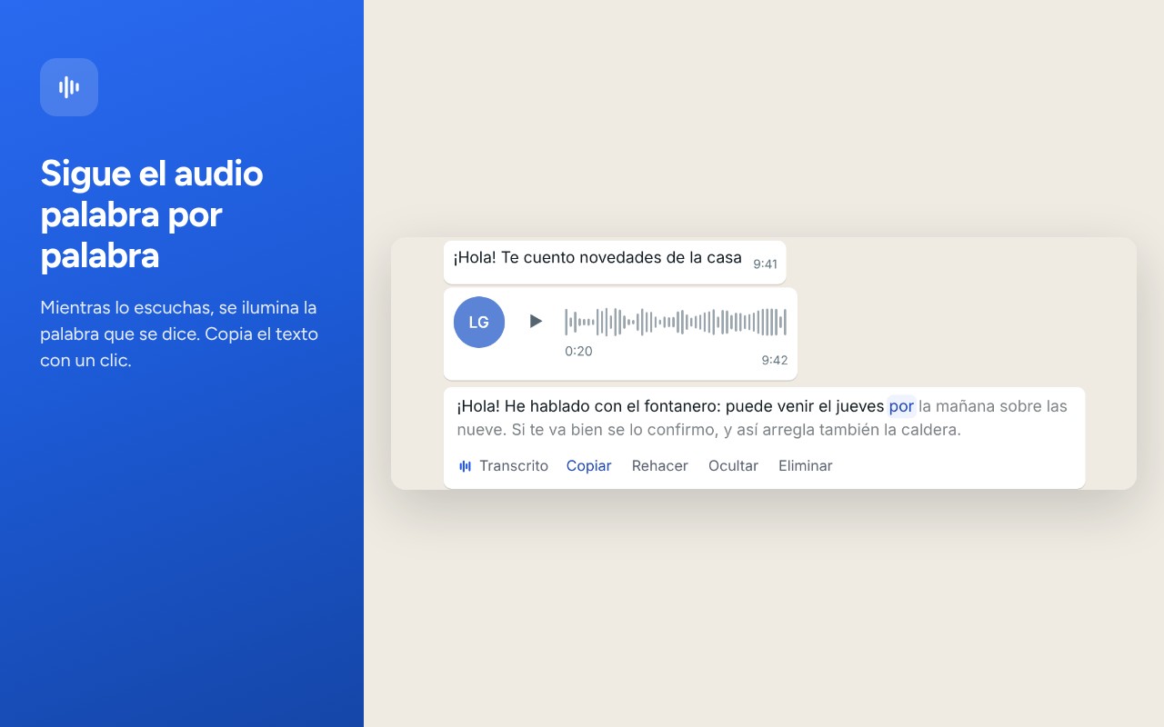 La palabra pronunciada se ilumina durante la escucha